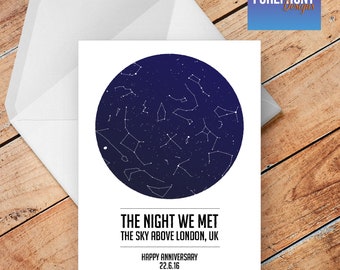 Personalised NIGHT WE MET greeting card star map/constellation night sky /wedding/anniversary/engagement card A5 - special gift idea