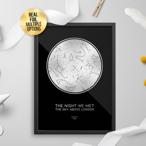 Gepersonaliseerde aangepaste folie sterkaart, constellatie nachtelijke hemelkaart - sterrenkaart, astrologie, hemelfolie print, goud / zilver / rose goud / koper