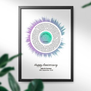 Personalised Song Lyric Soundwave Art - your choice of special song - Vinyl record design - Musical Gift- Song art Musician gift, Valentines