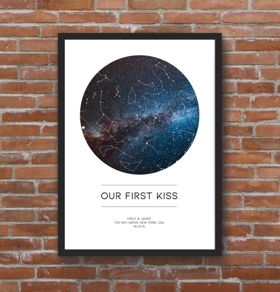 Personalised DIGITALPRINTABLE Our First Kiss Couple star mapconstellation custom night sky map Fantastic AnniversaryWedding gift