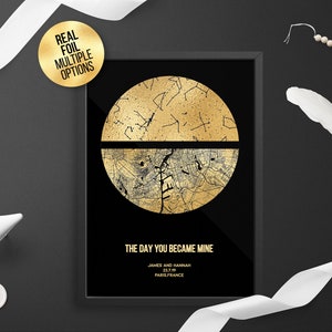Mapa da cidade em folha dupla personalizado, mapa estelar, casamento, presente de noivado - primeiro aniversário, presente exclusivo ouro/prata/ouro rosa/cobre