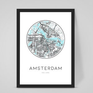 Personnalisé AMSTERDAM Pays-Bas Custom Map Poster Art -Home décor/Wallart/Office print/Kitchen artwork/ Modern Travel street map art