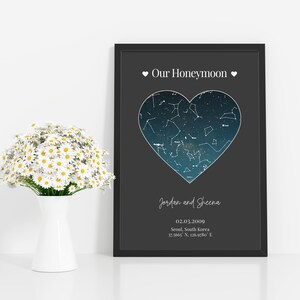 Personalisierte Flitterwochen Personalisierte Sternenkarte/ Sternbild Nachthimmel Karte - Fantastische Verlobung/Hochzeit/Valentinstagsgeschenk - Nachthimmel