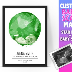 Personalisierte BABY SCAN Sternenkarte / Sternbild Nachthimmel Karte - Fantastisches Neugeborenes Baby Geschenk/ Geburtstag Geschenkidee - Nachthimmel