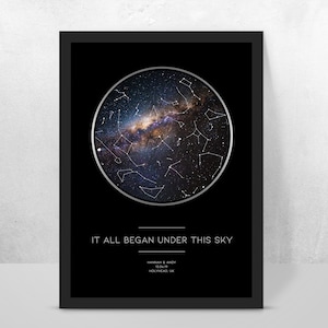 Personalizzata La notte in cui è iniziata mappa stellare personalizzata/mappa del cielo notturno della costellazione - Fantastico fidanzamento/matrimonio/regalo di San Valentino - Cielo notturno