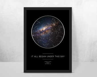 Personalised The night it BEGAN custom star map/constellation night sky map - Fantastic Engagement/wedding/valentine's gift - Night sky