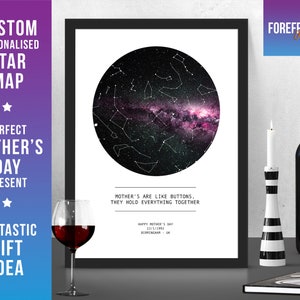 Personalisierte spezielle Muttertagssternkarte / Konstellation benutzerdefinierte Nachthimmelkarte - Fantastisches Geschenk für, MAMA, MUM, GRANDMA Geschenk - Jeder Ort / jede Zeit