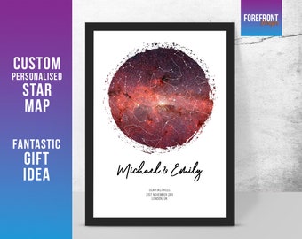 Personalised OUR FIRST KISS star map/constellation night sky map - Fantastic Engagement/wedding/valentine's gift -  Any location/time
