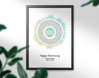 Personalised Song Lyric Soundwave Art - your choice of special song - Vinyl record design - Musical Gift- Song art Musician gift, Valentines