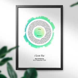 Personalised Song Lyric Soundwave Art - your choice of special song - Vinyl record design - Musical Gift- Song art Musician gift, Valentines