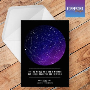 Gepersonaliseerde Moederdag STAR MAP kaart hemelkaart / constellatie nachtelijke hemel / mama / moeder / oma / mummie kaart A5 - speciaal cadeau idee elke gelegenheid