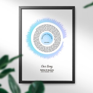 Personalised Song Lyric Soundwave Art - your choice of special song - Vinyl record design - Musical Gift- Song art Musician gift, Valentines