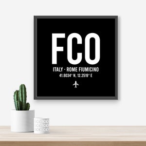 Personalised Italy Rome Airport code print - Any Airport/Location, Aviation gift, Travel decor, Framed and unframed options.