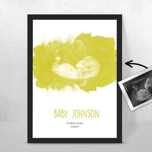 Personalised NEW BABY Scan Ultrasound Watercolour Print 4D first baby scan/Baby Shower Gift/ New mum to be/ Bump gift/ Pregnancy Keepsake