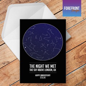 Mapa estrelado personalizado NOITE NÓS CONHECEMOS/cartão de felicitações do céu noturno da constelação/casamento/aniversário/cartão de noivado A5 - ideia especial para presente