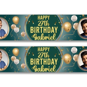 2 x Personalised Birthday Photo Banners - Any Name, Age and Occasion Custom/Party Decoration 21st,30th,40th,50th/ Birthday party banner