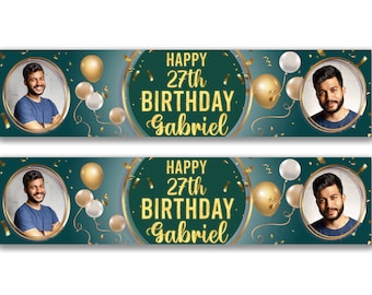 2 x gepersonaliseerde verjaardagsfotobanners - elke naam, leeftijd en gelegenheid, aangepaste/feestdecoratie 21e, 30e, 40e, 50e verjaardagsfeestbanner