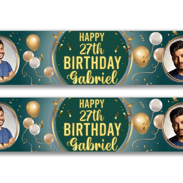 2 x Personalised Birthday Photo Banners - Any Name, Age and Occasion Custom/Party Decoration 21st,30th,40th,50th/ Birthday party banner