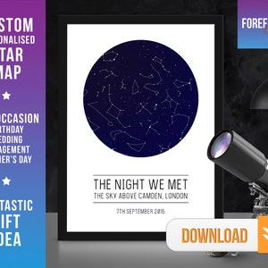 Personalisiert DIGITAL/PRINTABLE The Night We Met Paar Sternenkarte/Sternbild individuelle Nachthimmel Karte Fantastisches Jubiläum/Hochzeitsgeschenk