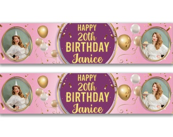 2 x gepersonaliseerde verjaardagsfotobanners - elke naam, leeftijd en gelegenheid aangepaste / feestdecoratie 21e, 30e, 40e, 50e / verjaardagsfeestbanner