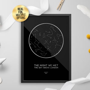 Gepersonaliseerde aangepaste folie sterkaart, constellatie nachtelijke hemelkaart - sterrenkaart, astrologie, hemelfolie print, goud / zilver / rose goud / koper
