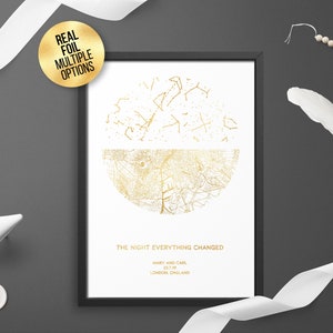 Personalised Custom Foil Dual City Map, Star Map, Wedding, Engagement gift - First Anniversary, Unique gift Gold/Silver/Rose gold/copper