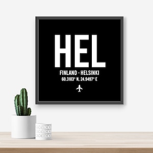 Personalised Helsinki Finland Airport code print - Any Airport/Location, Aviation gift, Travel decor, Framed and unframed options.