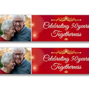 2 x Personalised 50th Anniversary Photo Banners - Any Name, Age and Occasion Custom/Party Decoration/ Celebration party banner garland