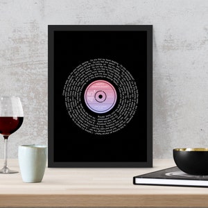 Song Lyric Art - Framed Song lyrics with your choice of special song - Vinyl record design - Personalised Gift - Anniversary, Wedding Gift