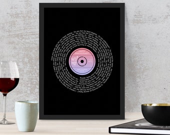 Song Lyric Art - Framed Song lyrics with your choice of special song - Vinyl record design - Personalised Gift - Anniversary, Wedding Gift