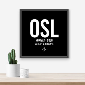 Personalised Norway Oslo Airport code print - Any Airport/Location, Aviation gift, Travel decor, Framed and unframed options.