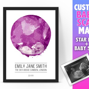 Personalisierte BABY SCAN Sternenkarte / Sternbild Nachthimmel Karte - Fantastisches Neugeborenes Baby Geschenk/ Geburtstag Geschenkidee - Nachthimmel