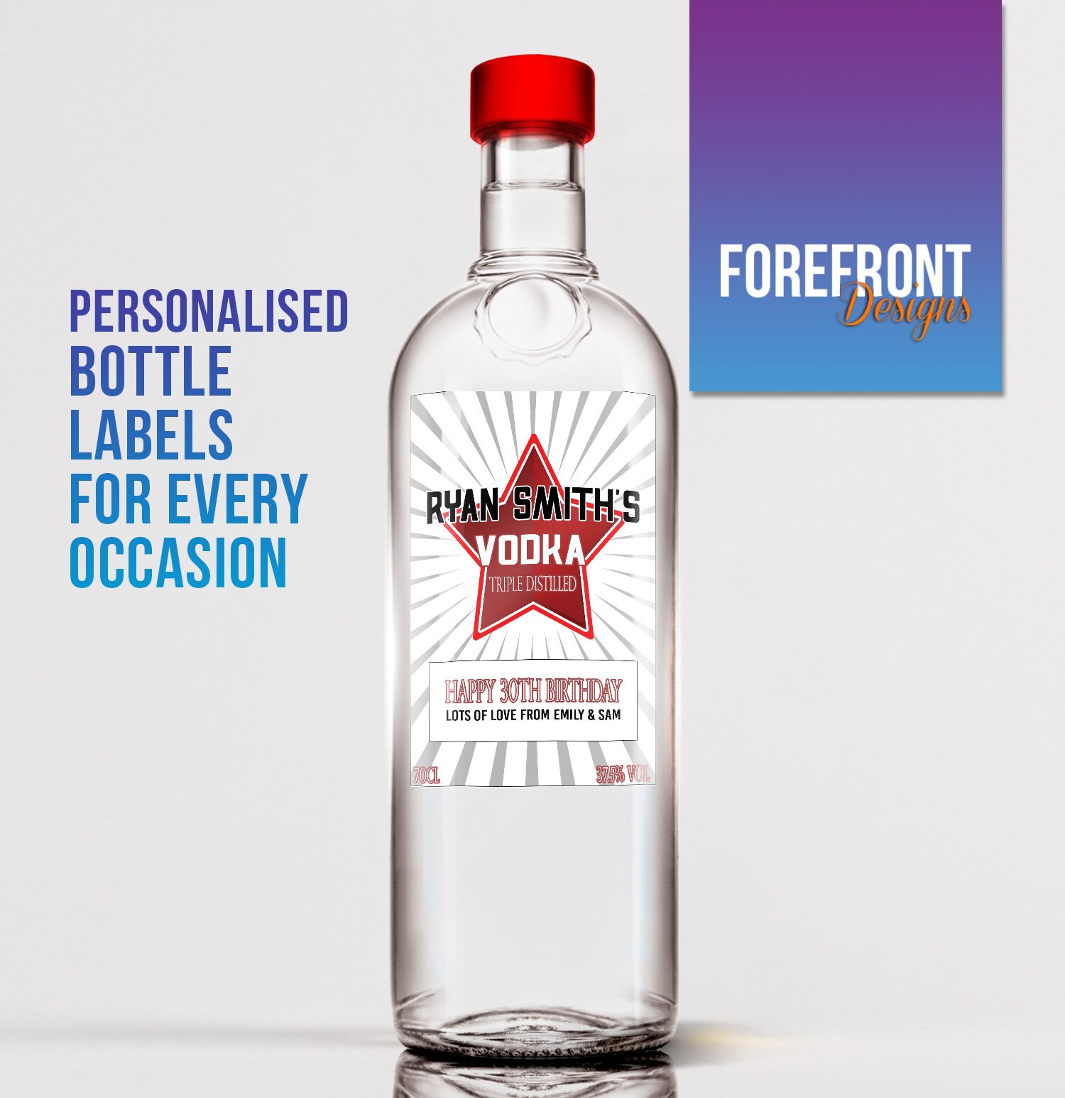 Personnalisé De Vodka Bouteille étiquette Anniversaire Toute Occasion Cadeau
