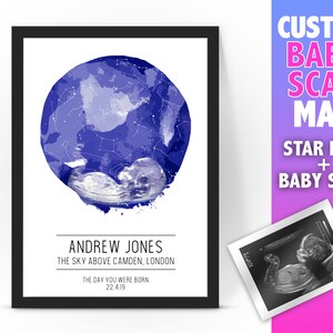 Personalisierte BABY SCAN Sternenkarte / Sternbild Nachthimmel Karte - Fantastisches Neugeborenes Baby Geschenk/ Geburtstag Geschenkidee - Nachthimmel