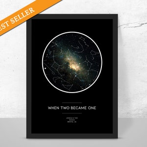 Personalisierte Personalisierte Sternenkarte TWO BECAME ONE Sternbild Nachthimmel Karte Galaxie - Fantastische Weihnachten/Xmas/Jahrestag Geschenkidee