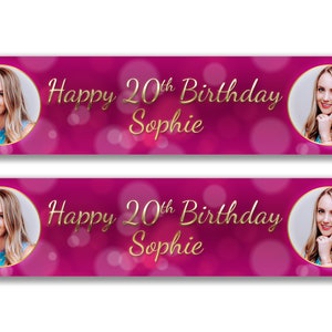 2 x Personalised Birthday Photo Banners - Any Name, Age and Occasion Custom/Party Decoration 21st,30th,40th,50th/ Birthday party banner