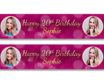2 x gepersonaliseerde verjaardagsfotobanners - elke naam, leeftijd en gelegenheid aangepaste / feestdecoratie 21e, 30e, 40e, 50e / verjaardagsfeestbanner