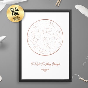 Personalisierte The Night Everything Changed FOIL STAR MAP, Paar Astrologie Geschenk - Sternenkarte Celestial Print, Gold/Silber/Roségold/Kupfer