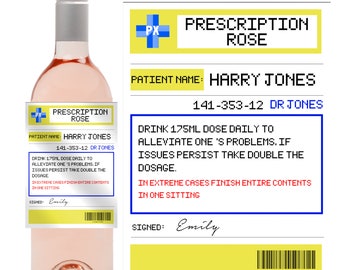 Personalised Prescription ROSE WINE spoof bottle label-Ideal Celebration/Anniversary/Birthday/Wedding gift personalized bottle label