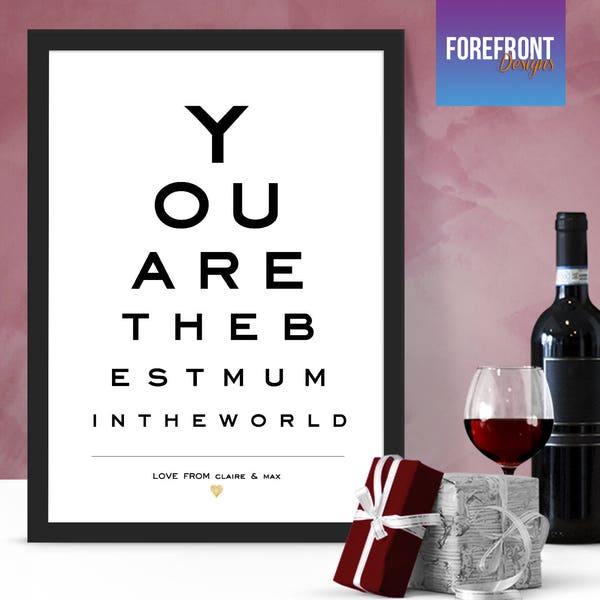 Personalised 'Best mum/mom in the world' Eye Chart/Test print/gift - Fantastic Mother's day Gift/present mummy/mother/mum. Keepsake/Wall art