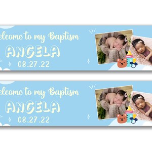2 x Personalised Newborn Baptism Photo Banners - Any Name, Age and Occasion Custom/Party Decoration/ New born party/ Celebration garland