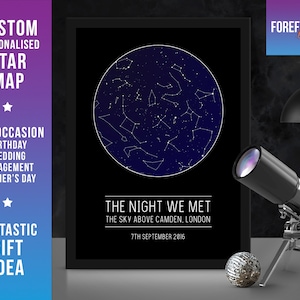 Personalisiert The night we met star map/constellation night sky map - Fantastische Verlobung/Hochzeit/Valentinstagsgeschenk - Jeder Ort/Zeit