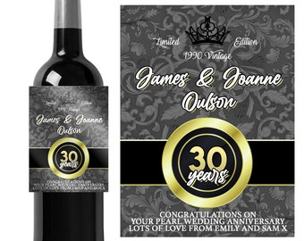 Personalised 30th Pearl Wedding Anniversary wine bottle label-Ideal Celebration/Anniversary/Birthday/gift personalized bottle label