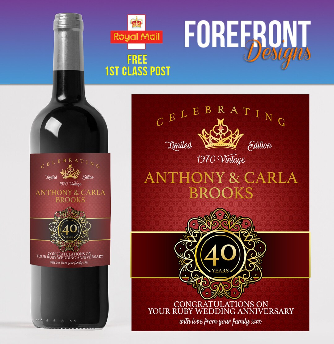 Ruby Wedding Anniversary Label Personalised 40th Ruby Wedding ...