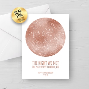 Personalised The Night We Met FOIL star map/constellation night sky greeting card/anniversary, engagement, couple, him her special card