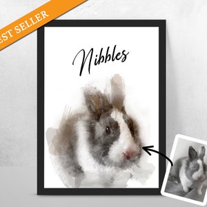 Impresión personalizada de retrato de acuarela de Pet Animal, pintura personalizada de animales de acuarela, idea especial de retrato de perro / gato / conejo