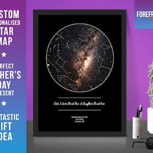 Personalisierte Erstliebe 'Vatertag' Sternenkarte/Sternbild individuelle Nachthimmel Karte- Fantastisches Geschenk für PAPA,PAPA,GRANDAD Geschenk -Any location