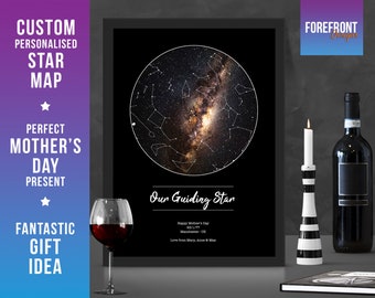 Personalised 'Guiding Star' Mother's Day star map/constellation night sky map- Fantastic gift for,MOM,MUM,GRANDMA gift -  Any location/time