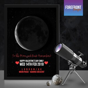 Gepersonaliseerde Valentijns maan fase nacht hemel sterrenbeeld print Fantastisch / bruiloft / verjaardag / Valentijnsdag / verlovingscadeau / Elke locatie / tijd