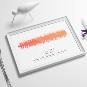 Impression d’art d’onde sonore personnalisée, chanson préférée, vague vocale / artiste Fantastique Fiançailles / mariage / cadeau de la Saint-Valentin Toute occasion encadrée / non encadrée